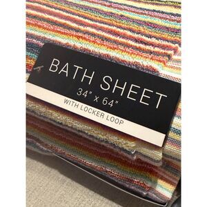 Rachel Zoe Multicolor Striped Bath Sheet 34x64 Oversized Towel w/ Locker Loop
